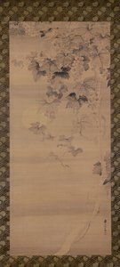 Écureuil sur une vigne au clair de lune - Japanese School